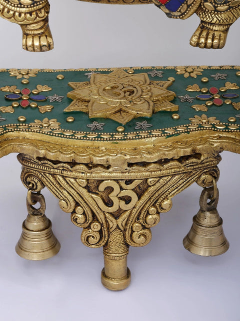 29" Pair of Radha-Krishna on Kirtimukha Swing with Bells | Brass with Inlay Work