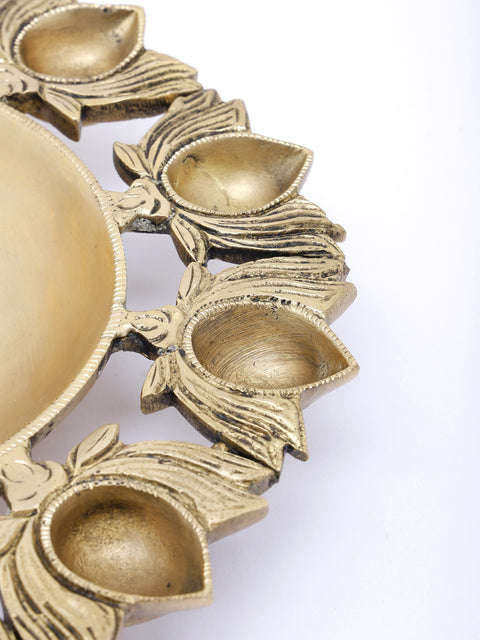 9" Designer Brass Urli with Eleven Lotus Diyas