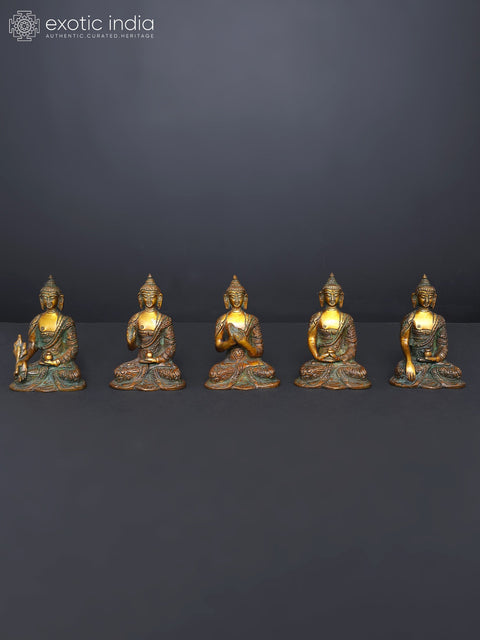 3" Set of Five Dhyani Buddhas | Brass Statues