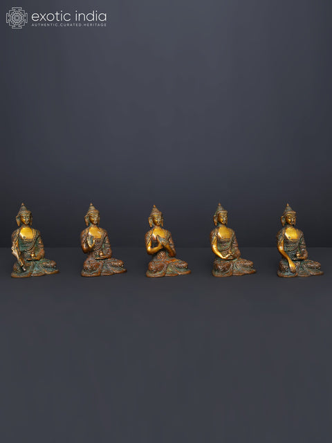 3" Set of Five Dhyani Buddhas | Brass Statues