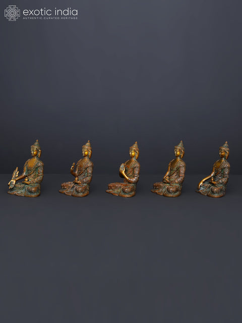 3" Set of Five Dhyani Buddhas | Brass Statues