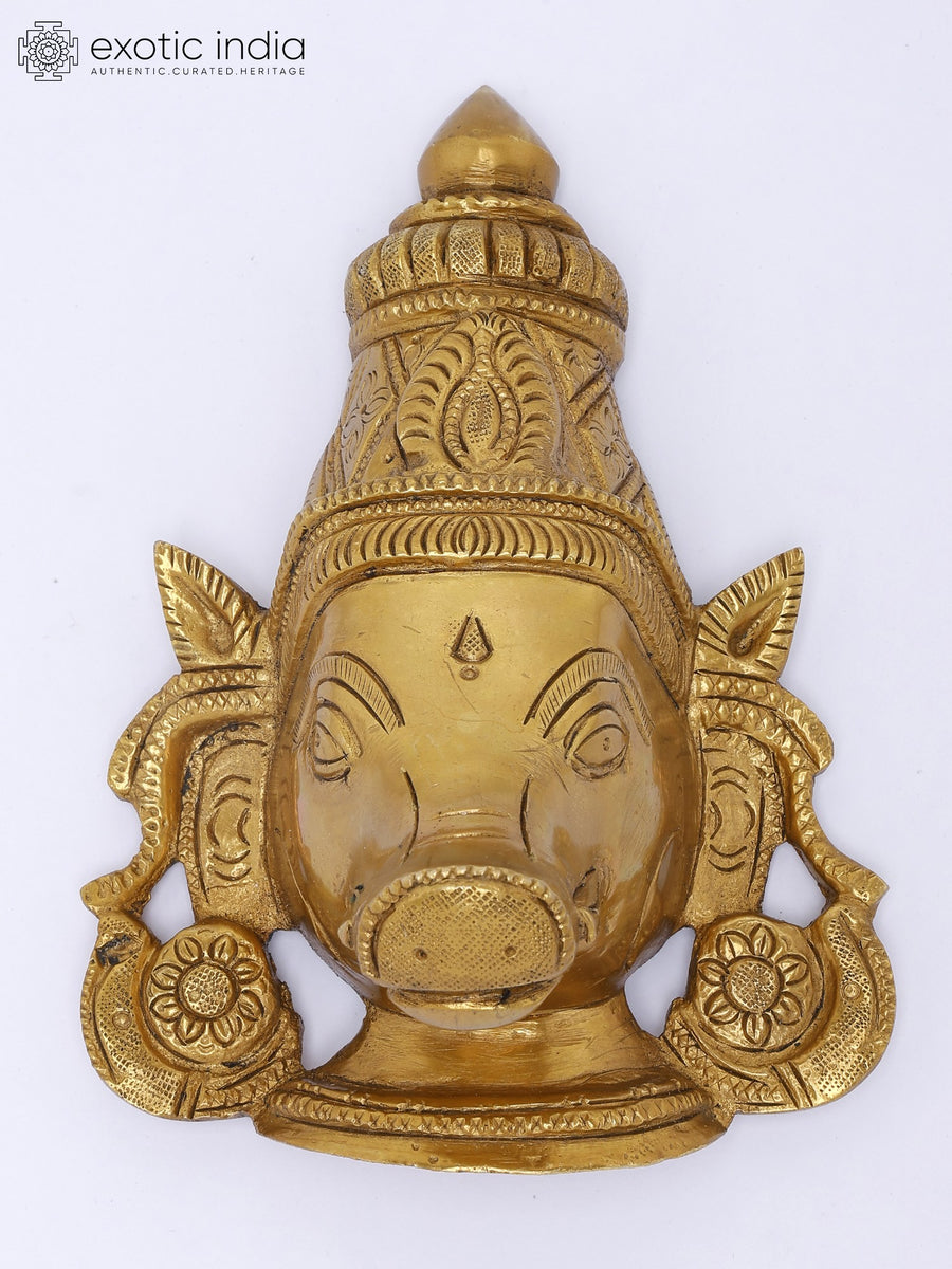 Brass Goddess Varahi Head Wall Hanging Sculpture for Home Decor