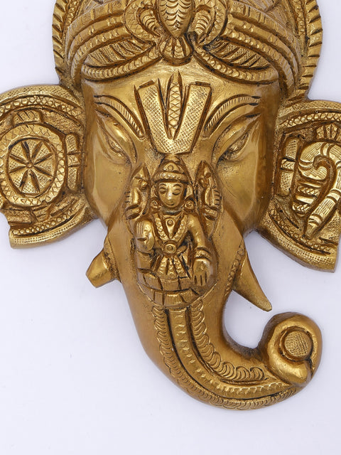 Ganesha Brass Wall Hanging with Lakshmi, Gandabherunda, Shankha, and Chakra Symbols