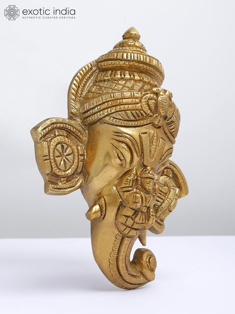 Ganesha Brass Wall Hanging with Lakshmi, Gandabherunda, Shankha, and Chakra Symbols