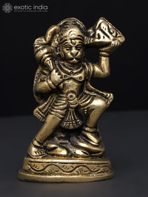Lord Hanuman Carrying Sanjeevani Handmade Brass Statue