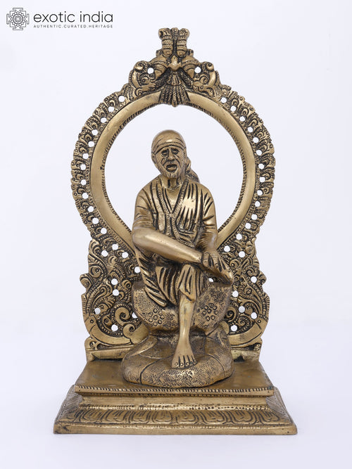 8" Sai Baba Seated on Kirtimukha Throne Brass Statue
