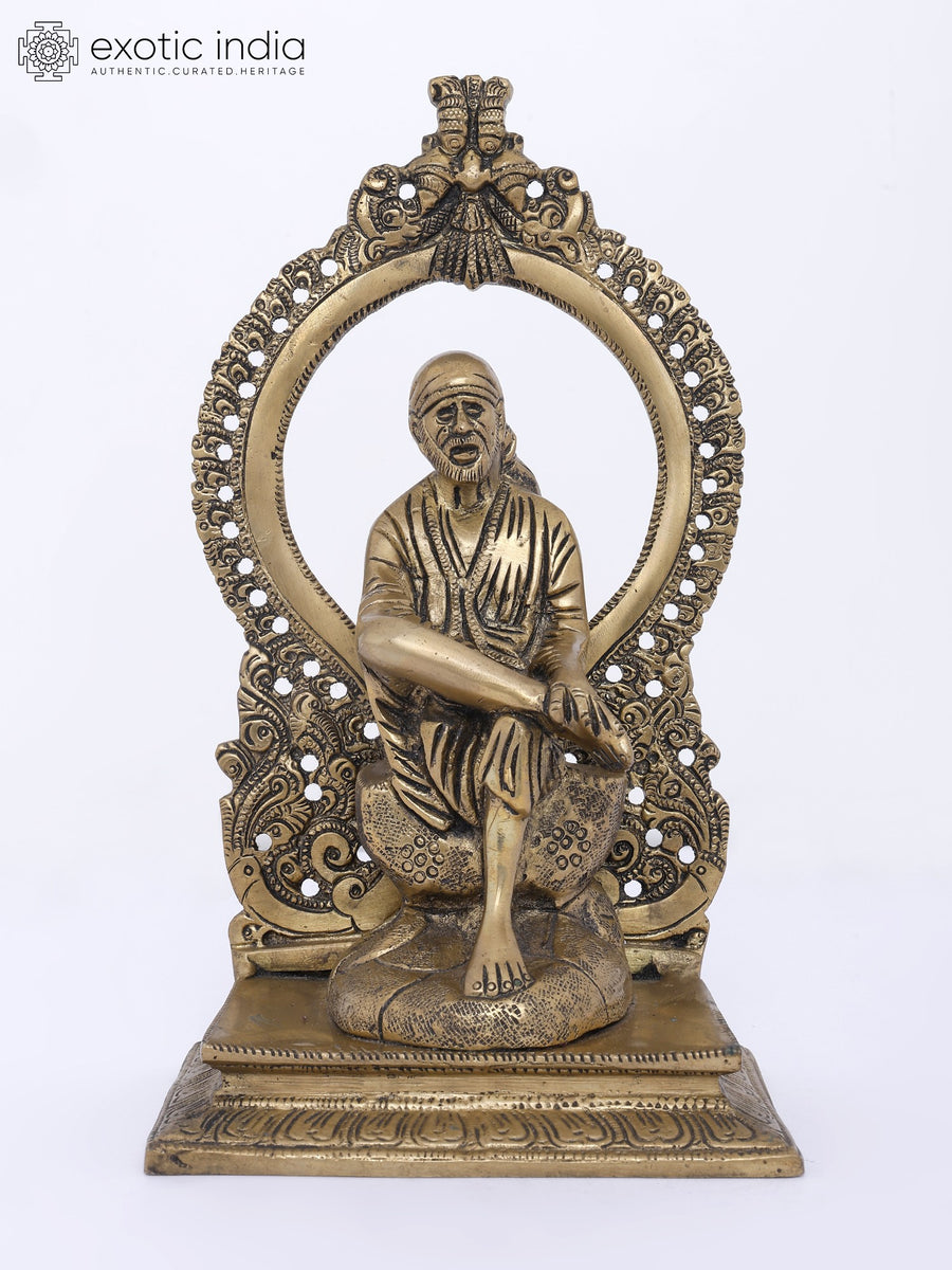 8" Sai Baba Seated on Kirtimukha Throne Brass Statue