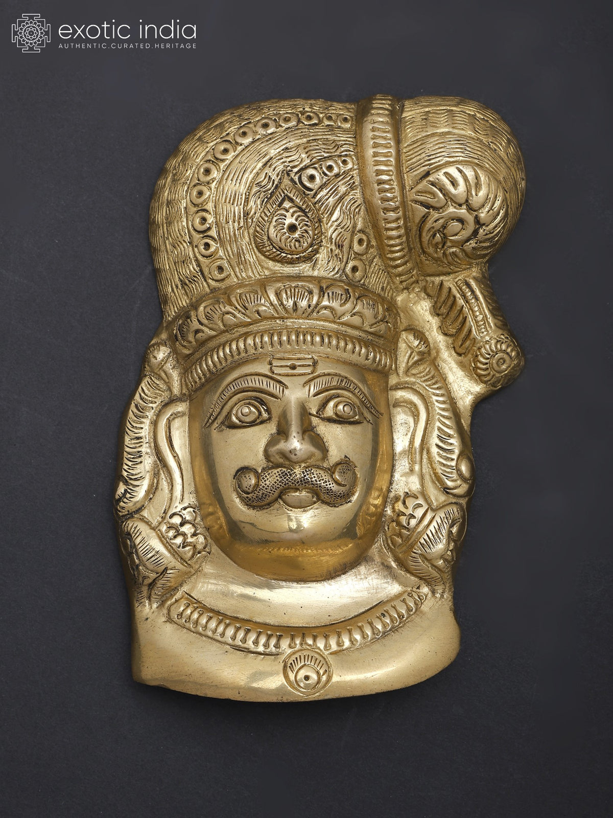 6" Madurai Veeran Brass Wall Hanging Mask Handmade
