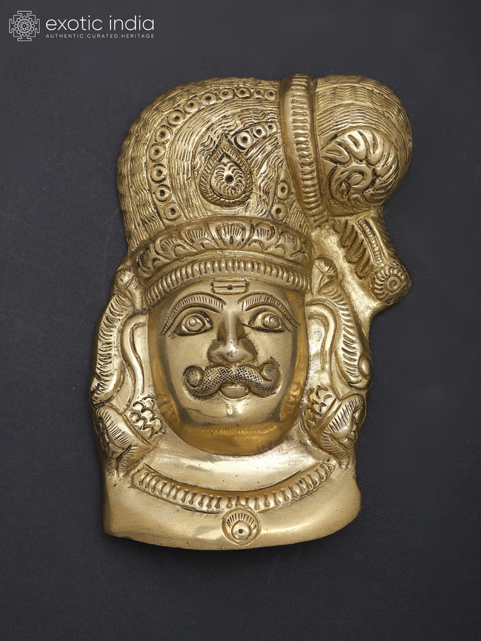 6" Madurai Veeran Brass Wall Hanging Mask Handmade