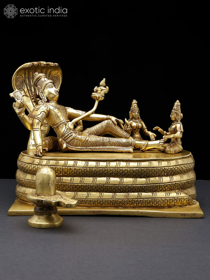 10" Shri Padmanabha Swamy Brass Statue - Handmade Lord Vishnu Idol