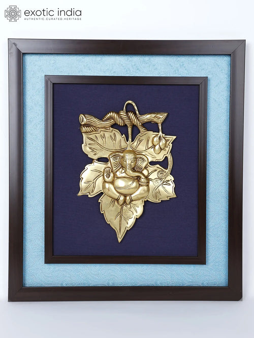 19" Leaf Ganesha Brass Wall Hanging Sculpture