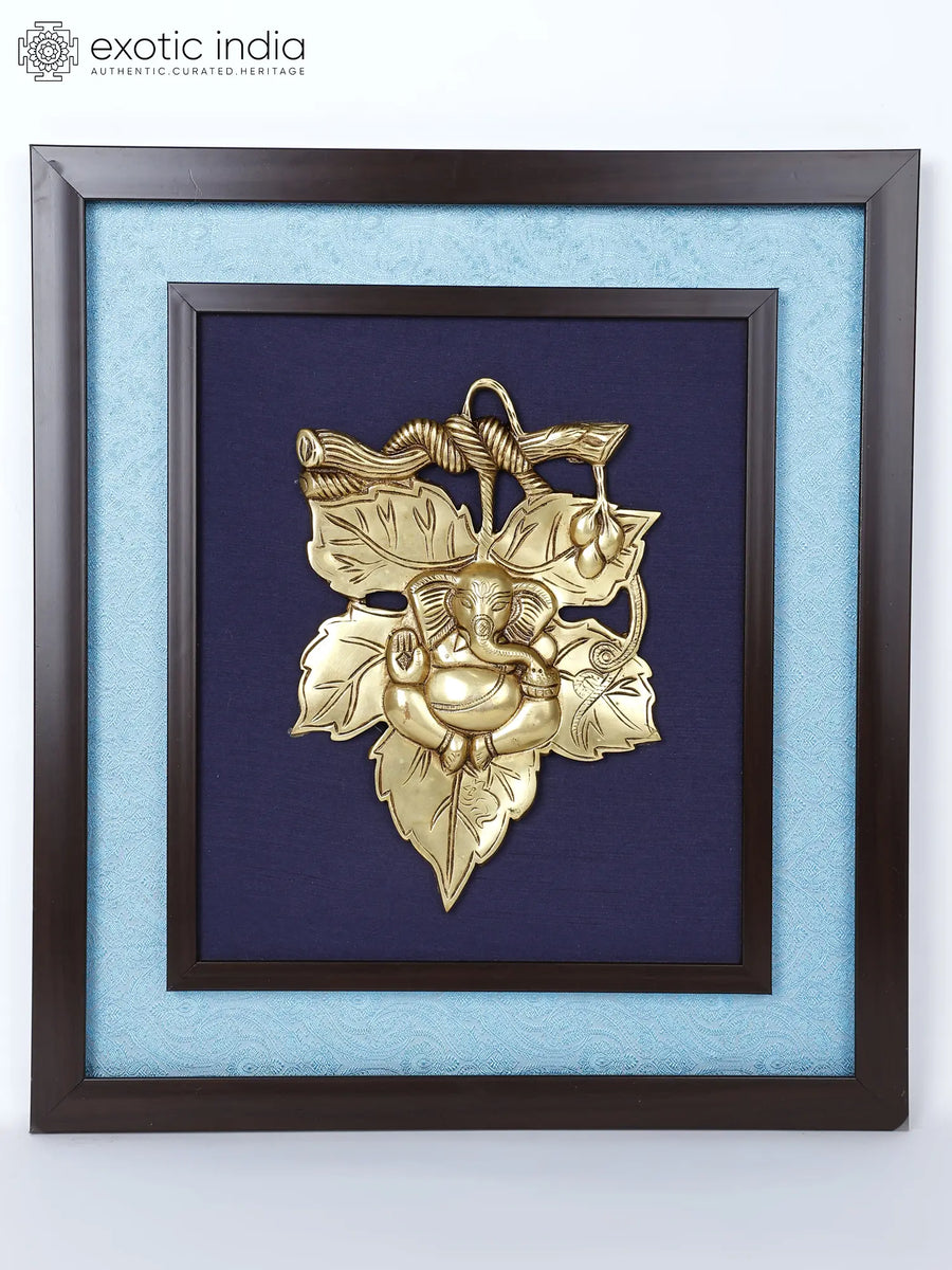 19" Leaf Ganesha Brass Wall Hanging Sculpture