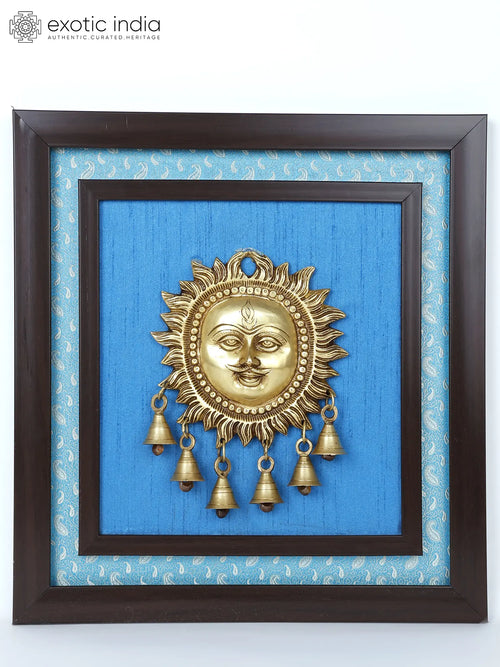 15" Lord Surya Brass Statue with Dangling Bells Wall Hanging