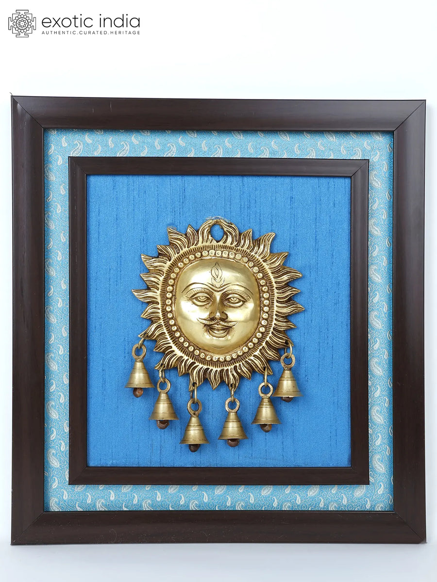 15" Lord Surya Brass Statue with Dangling Bells Wall Hanging