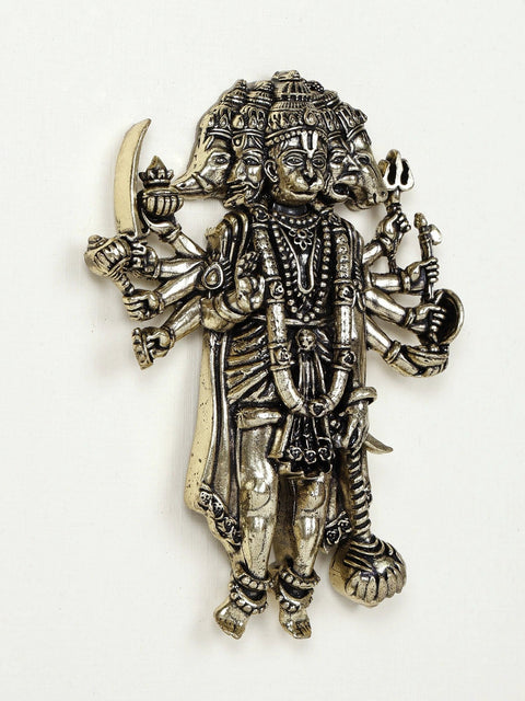 9" Superfine Standing Ten Armed Panchamukhi Hanuman | Wall Hanging Wood Framed Brass Sculpture