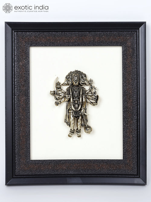 9" Superfine Ten Armed Panchamukhi Hanuman Brass Wall Hanging