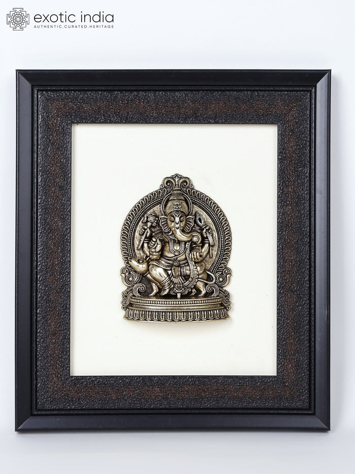 9" Superfine Lord Ganesha on Mushak Brass Wall Hanging Sculpture