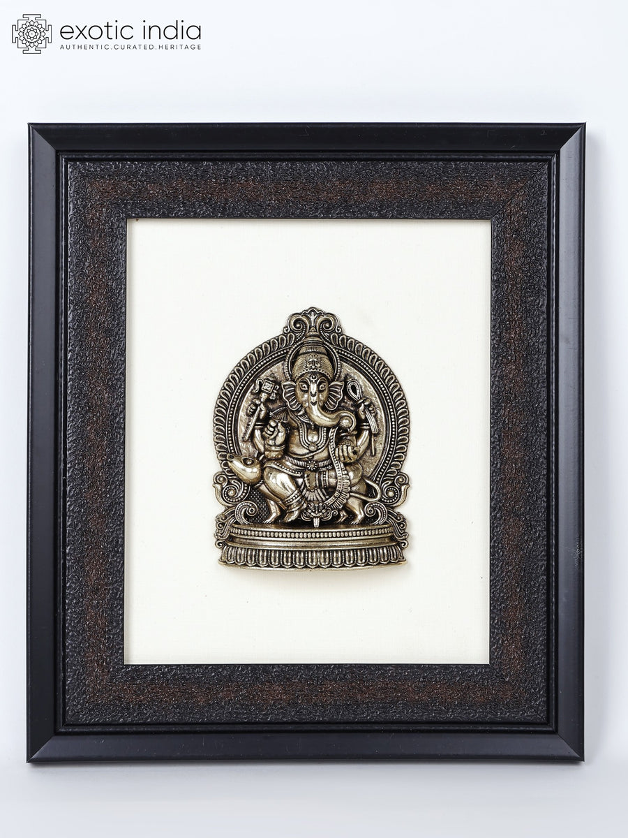 9" Superfine Lord Ganesha on Mushak Brass Wall Hanging Sculpture