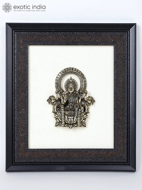 9" Superfine Goddess Gajalakshmi Wood Framed Brass Sculpture | Wall Hanging Statue