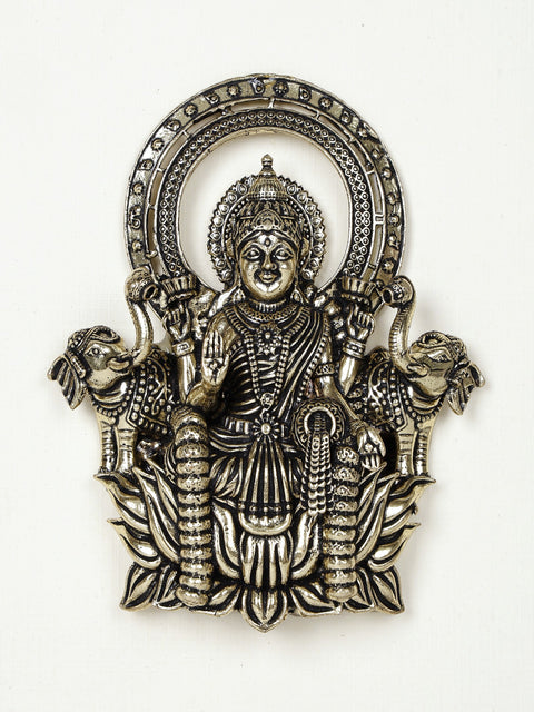 9" Superfine Goddess Gajalakshmi Wood Framed Brass Sculpture | Wall Hanging Statue