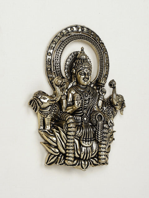 9" Superfine Goddess Gajalakshmi Wood Framed Brass Sculpture | Wall Hanging Statue