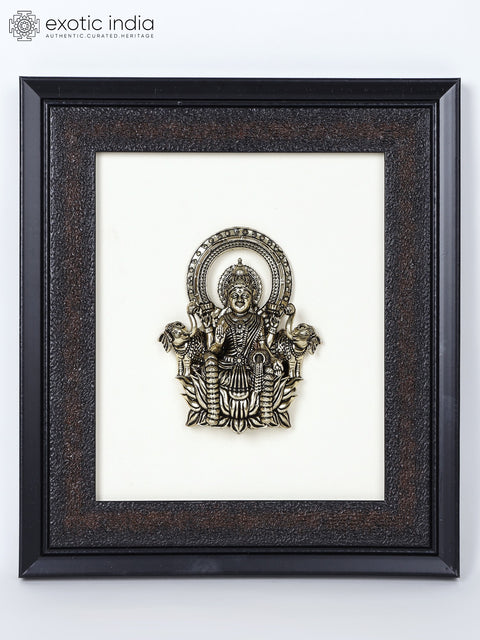 9" Superfine Goddess Gajalakshmi Wood Framed Brass Sculpture | Wall Hanging Statue
