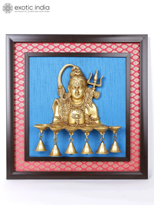 19" Lord Shiva Brass Lamp with Bells Wall Hanging Sculpture