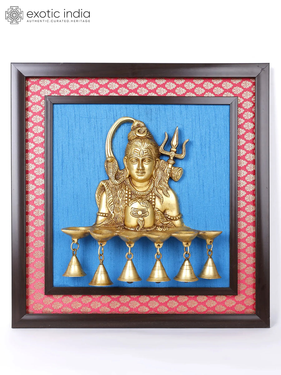 19" Lord Shiva Brass Lamp with Bells Wall Hanging Sculpture