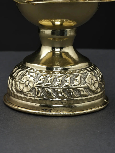 7" Superfine Lord Ganesha Diya (Lamp) in Brass with Kirtimukha Arch