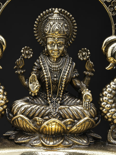 7" Superfine Goddess Lakshmi Diya (Lamp) in Brass with Kirtimukha Arch