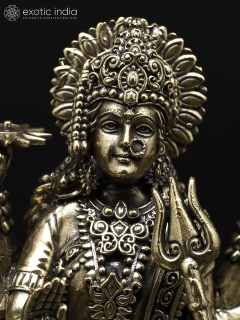 Small Superfine Eight-Armed Goddess Durga (Sherawali Maa) Seated on Lion | Brass Statue