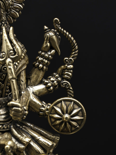 Small Superfine Eight-Armed Goddess Durga (Sherawali Maa) Seated on Lion | Brass Statue