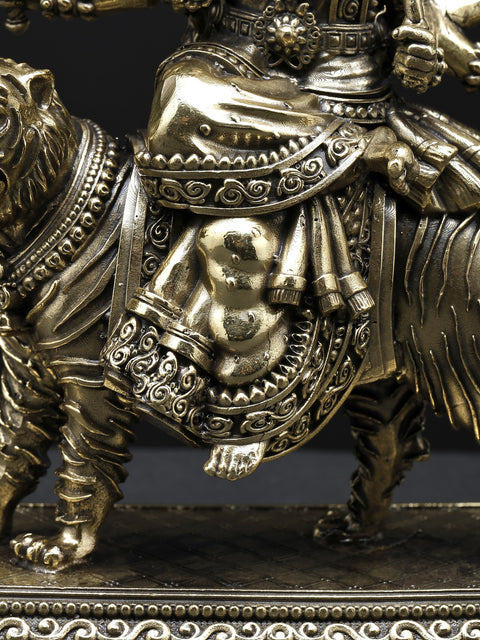 Small Superfine Eight-Armed Goddess Durga (Sherawali Maa) Seated on Lion | Brass Statue