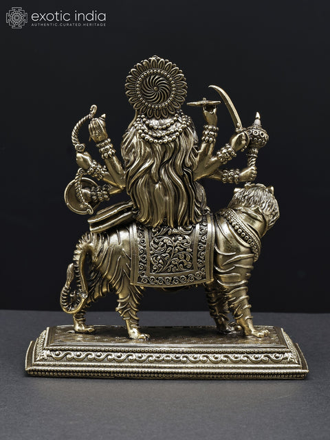 Small Superfine Eight-Armed Goddess Durga (Sherawali Maa) Seated on Lion | Brass Statue