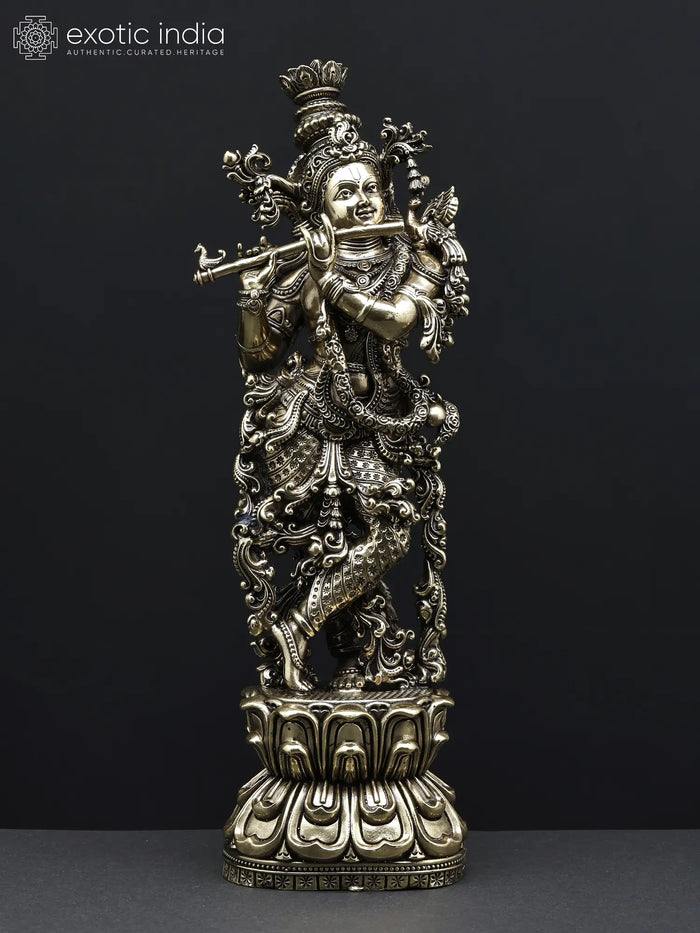Handmade Lord Krishna Fluted Brass Statue for Pooja