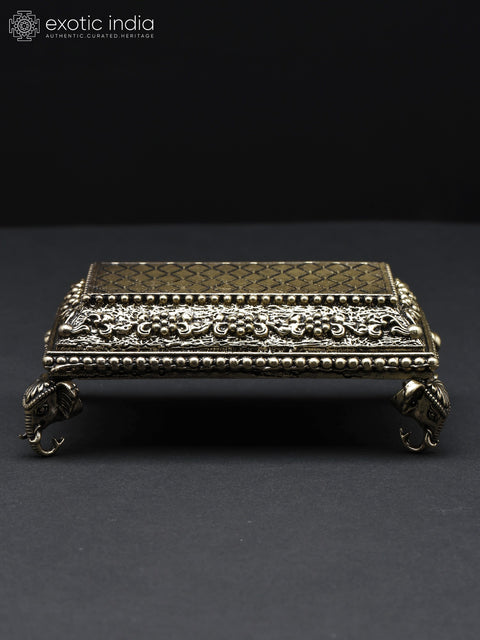 4" Small Elephant Design Superfine Chowki (Pedestal) in Brass