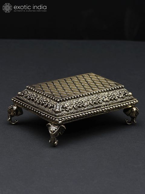 4" Small Elephant Design Superfine Chowki (Pedestal) in Brass