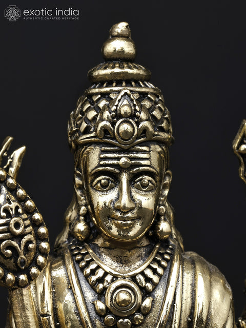 Superfine Four-Armed Standing Lord Murugan (Karttikeya) with Peacock | Small Brass Statue