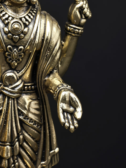 Superfine Four-Armed Standing Lord Murugan (Karttikeya) with Peacock | Small Brass Statue