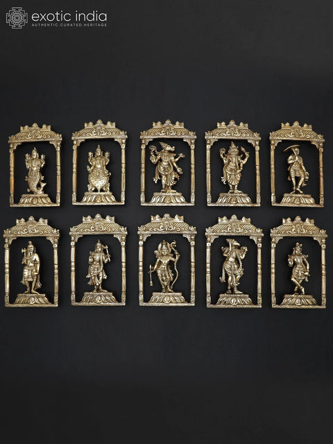 34" Brass Dashavatara of Lord Vishnu | Wall Hanging | Set of Ten