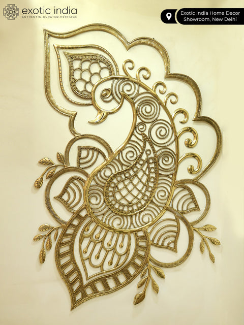 47" Large Designer Peacock Wall Art in Brass