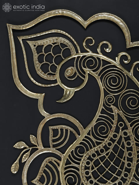 47" Large Designer Peacock Wall Art in Brass