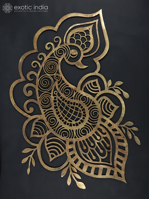 47" Large Designer Peacock Wall Art in Brass