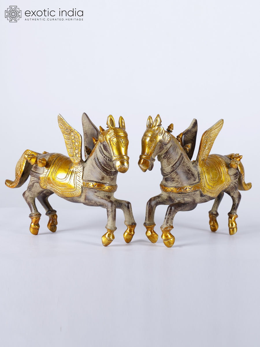 8" Brass Unicorn Pair Statue Handmade Home Decor