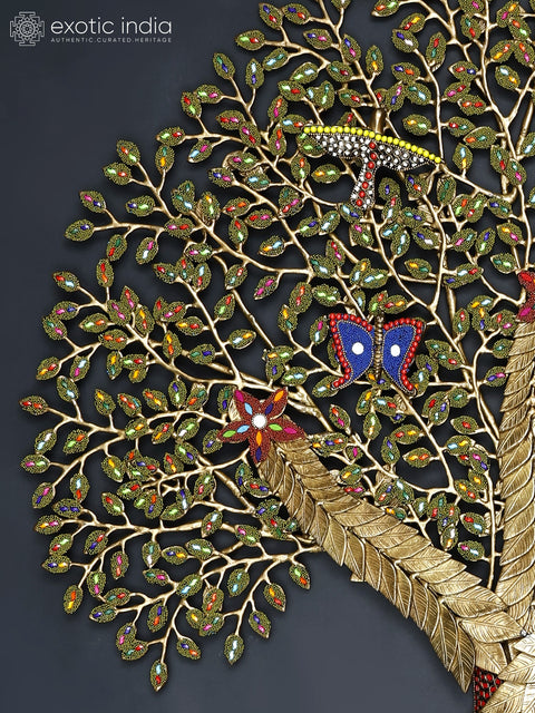 53" Large Tree of Life with Birds | Wall Mounted | Brass with Inlay Work
