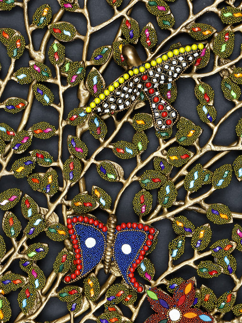 53" Large Tree of Life with Birds | Wall Mounted | Brass with Inlay Work