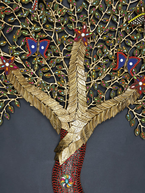 53" Large Tree of Life with Birds | Wall Mounted | Brass with Inlay Work