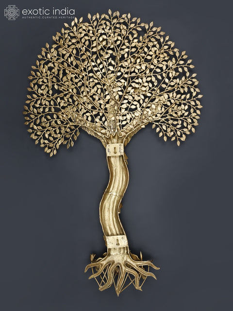 53" Large Tree of Life with Birds | Wall Mounted | Brass with Inlay Work