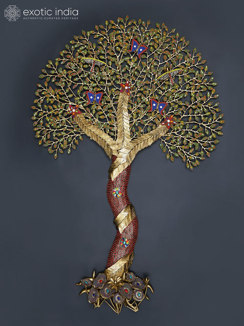53" Large Brass Tree of Life with Birds Wall Hanging