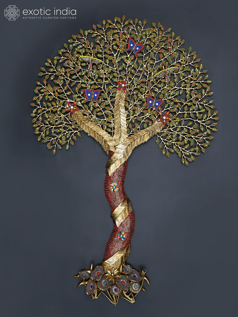 53" Large Brass Tree of Life with Birds Wall Hanging